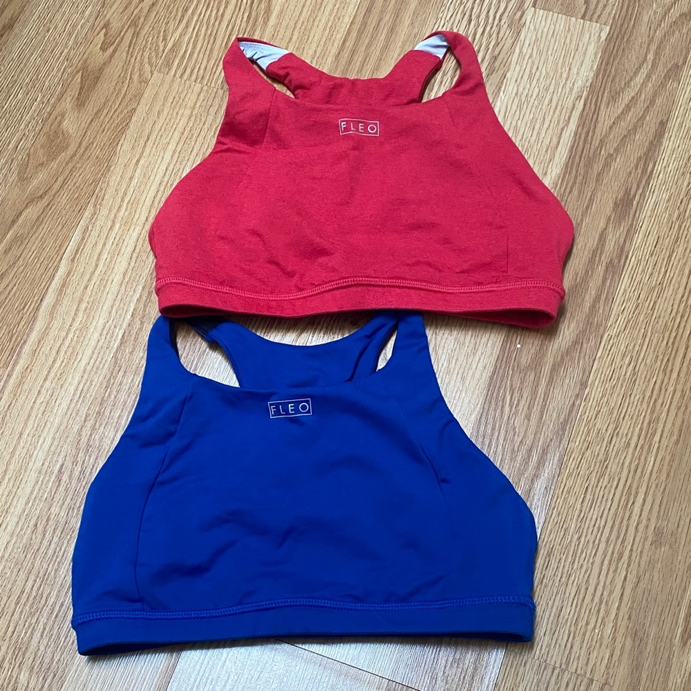 Fleo Jourdaine Pink and Cobalt Blue Sports Bras, lot of 2, size Small S, EUC